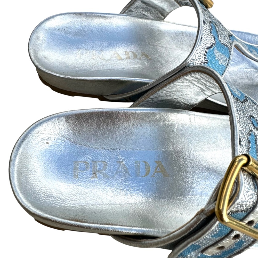 PRADA Silver Flat Sandals Slides - image 12